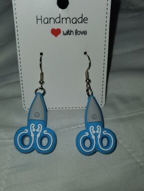 7/$10 Light Blue Scissor Earrings, New